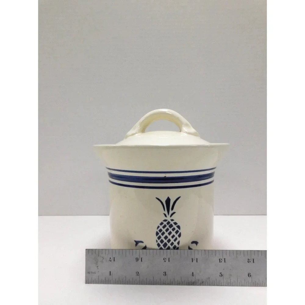 Heritage Mint Ltd Stoneware Butter Crock Pineapple Navy Blue Cream DW702